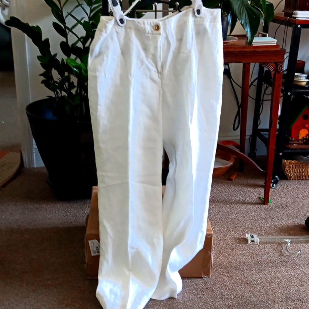 Jones NY Classic Wide-Leg Linen White Pants